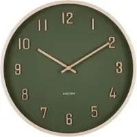Karlsson Wall Clock Nervadura Dark Green W. Light Wood - Khaki green - Ø 40.8 CM