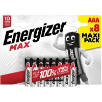 Energizer MAX AAA, Kertakäyttöinen akku, AAA, Alkali, 1,5 V, 8 kpl, Cd (kadmium), Hg (elohopea) (E300112103)