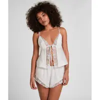 Hunkemoller Short Satin Emb Peonie - Cream - L