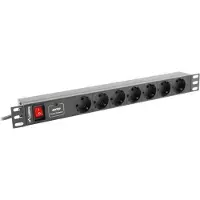 Lanberg PDU-07F-0200-IEC-BK, 1U, Vaaka, Musta, 7 AC-pistorasia(a), Tyyppi F, C14 liitin