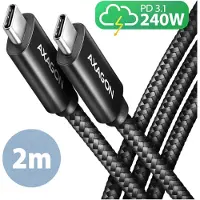 Axagon 2.0 USB-C -kaapeli, PD3.1 240W, punottu, 2m, musta