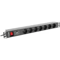 Lanberg PDU-07F-0200-BK, 1U, Vaaka, Musta, 7 AC-pistorasia(a), Tyyppi F, Toiminta/Seikkailu