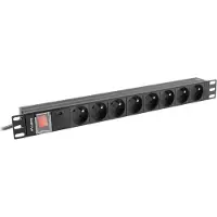 Lanberg PDU-08E-0200-BK, Kytkimellinen, 1U, Yksivaiheinen, Vaaka, Alumiini, Musta