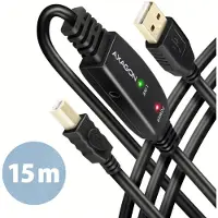 Axagon 2.0 USB-A -jatkokaapeli, aktiivinen, USB-A uros - USB-B naaras, 15m, musta