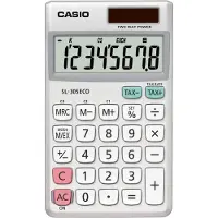Casio SL-305 Eco -taskulaskin, 8-numeroinen LCD, Hopea, Valkoinen