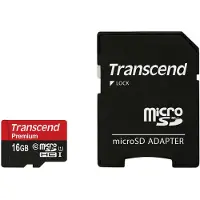 Transcend 16 Gt MicroSDHC U1 A1 -muistikortti + SD-adapteri