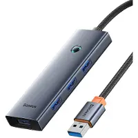 Baseus UltraJoy -sarjan USB-A-jakaja, 4 x USB-A 3.0, 1 x USB-C, 5 V, 50 cm – harmaa