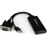 StarTech.com VGA To HDMI Portable Adapter Converter W/ USB Audio & Power Videomuunnin 15-nastainen HD D-Sub (HD-15), 4 nastan USB Type A Uros 19 pin HDMI Type A Naaras Musta