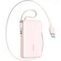 JOYROOM JR-PR2L 10000mAh 35W Power Bank with Built-in Retractable USB-C Cable and Lightning Lanyard Cable - Pink - 10000 mAh