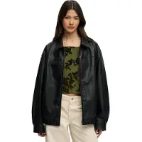 Superdry for woman. W5012158A Collared Oversized black faux leather jacket (XS), Casual, Polyester