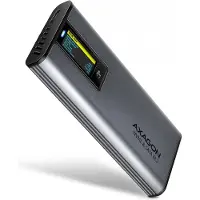 Axagon Ulkoinen kotelo M.2 NVMe/SATA SSD-levylle, näytöllä, 3.2 Gen2 USB-C, hopea