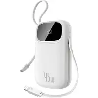 Baseus EnerFill FC31 Qpow 3 10000mAh 45W Power Bank with Digital Display with USB-C and Lightning Cables - White - 10000 mAh