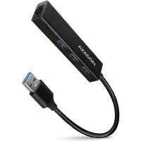Axagon 4-porttinen 3.2 Gen1 USB-A -hubi, RJ-45, musta