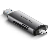 Axagon Muistikortinlukija 2-paikkainen, SD/mSD/MMC/TF, USB-C+A 3.2 Gen 1, hopea