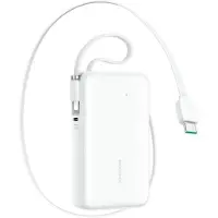 JOYROOM JR-PR2L 10000mAh 35W Power Bank with Built-in Retractable USB-C Cable and Lightning Lanyard Cable - White - 10000 mAh