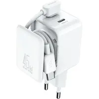 JOYROOM JR-TCL05 45W GaN-seinälaturi kahdella USB-C-portilla ja kaapelin järjestäjällä - Valkoinen