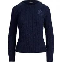Ralph Lauren for woman. 200P14039002 Cable knit sweater with navy buttons (L), Casual, Cotton, Long sleeve