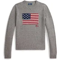 Ralph Lauren for woman. 211B28830002 Gray cotton sweater with round neck (L), Casual, Grey, Long sleeve