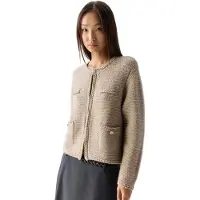 GOBI Cashmere Neuletakki 'Textured Knit Cashmere Jacket-Style Cardigan' meleerattu beige