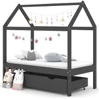 vidaXL Lasten sängynrunko laatikolla t.harmaa täysi mänty 70x140 cm
