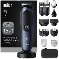 Braun All-in-One Series 7 AIO7580 märkä- ja kuiva-ajoon -parranajosetti, musta/sininen