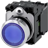 Siemens Valaistu painike, 22 mm, pyöreä, metalli, kiiltävä, sininen, litteä painike 3SU1152-0AB50-1BA0
