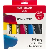 Amsterdam Standard Series Acrylic Paint Primary Set 120ml 5pcs. + 3 Dosing Spouts