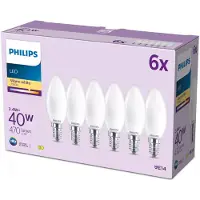 Philips LED-lamppu B35 3,4W/827 (40W) Frosted 6-pack E14