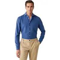 Hackett London for man. HM3010765 Gmd Texture blue shirt (XXL), Casual, Classic, Long sleeve, Lyocell