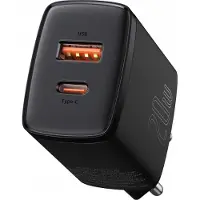 Baseus Compact Seinälaturi 20W - USB-C PD3.0, USB QC3.0 - Musta