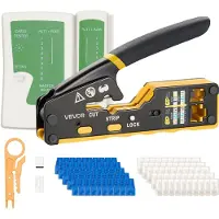 Vevor -puristustyökalu, RJ45/RJ11/RJ12 Ethernet-puristustyökalu, puristustyökalusarja 4/6/8-nastaisille modulaarisille liittimille, mini-kuorintatyökalu, 50 liitintä ja 50 suojakumia, vaihtoterät ja ve