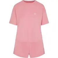 Hunkemoller Pj Ss Short Co Emb Heart - Pink - XL