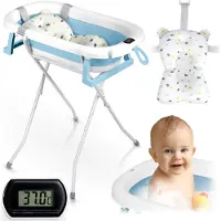 Ricokids Kokoontaitettava kylpyamme lapsille ja vauvoille, jossa on kehys, lämpömittari ja vuori RK-287 valkoinen ja sininen