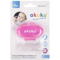 Akuku silikoninen sormihammasharja vauvoille - vaaleanpunaisessa kotelossa (a0265)