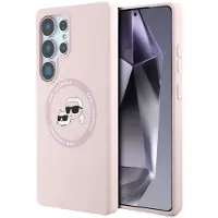 Karl Lagerfeld Samsung Galaxy S25 Ultra Double Heads MagSafe Nestemäinen silikonikotelo - vaaleanpunainen