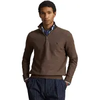 Ralph Lauren Mesh-Knit Cotton Quarter-Zip Sweater - Brown - L