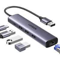 UGREEN 5in1 USB-A - 3x USB 3.0 + RJ45 + USB-C -sovitin CM475 (harmaa)