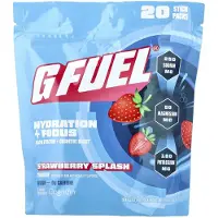 G FUEL , Hydration + Focus, Electrolyte Drink Mix with Cognizin, Strawberry Splash, 20 Stick Packs, 0.21 oz (6 g) Each