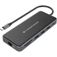 Conceptronic DONN15G, Langallinen, USB 3.2 Gen 1 (3.1 Gen 1) Type-C, 100 W, 1000 Mbit/s, Harmaa, MicroSD (TransFlash), SD