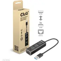 Club 3D 3-porttinen 3.2 Gen1 USB-A -hubi, + Gigabit Ethernet, musta