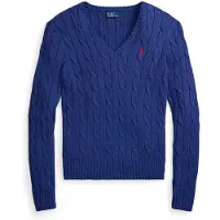 Ralph Lauren for woman. 211971870510 Blue cable knit cotton sweater (L), Casual, Long sleeve