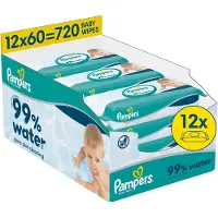 Pampers 99% Water Baby Wipes puhdistavat kosteuspyyhkeet lapsille 12x60 kpl