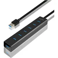 Axagon 7-porttinen 3.2 Gen1 USB-A -hubi, lisävirralla, musta