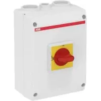 ABB Turvakytkin AC23 30A 3-napainen apukoskettimella emc punainen ja keltainen kahva metrinen kierre OTE25A3M
