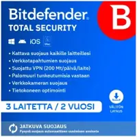 Bitdefender Total Security | 3 laitetta | 24 kuukauden tilaus | Windows - Mac - Android - iOS