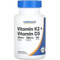 Nutricost , Vitamiini K2 + Vitamiini D3, 120 pehmolevytabletteja