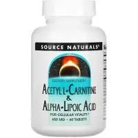 Source naturals Asetyyli-L-karnitiini &amp; Alfa-lipoiinihappo 650 mg, 60 kasvispohjaista tablettia