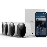 Arlo Ultra 3 Security Camera 4-cam kit + Solar Panel, IP-turvakamera, Ulkona, Langallinen & langaton, 7,5 m, Amazon Alexa & Google Assistant, Tanska, (VMC5450-111EUS)