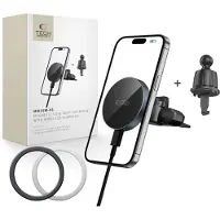 Tech-Protect MM15W-V5 MAGNEETTINEN MAGSAFE CD-LAITTEELLE JA TUULETUKSEEN AUTOTELINE LANGATON LATURI 15W MUSTA/MUSTA