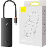 Baseus Lite -sarjan 6-in-1-keskitin USB-C - 2x USB 3.0 + USB-C PD + HDMI + SD/TF (musta)
